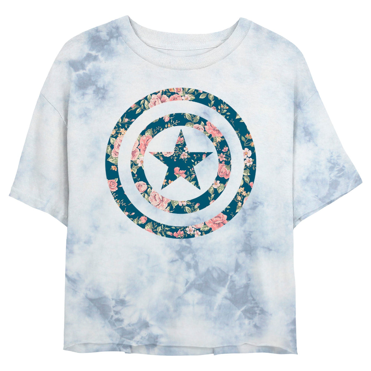 Junior's Marvel Captain Floral Bombard Tie-Dye Crop Top product image 1