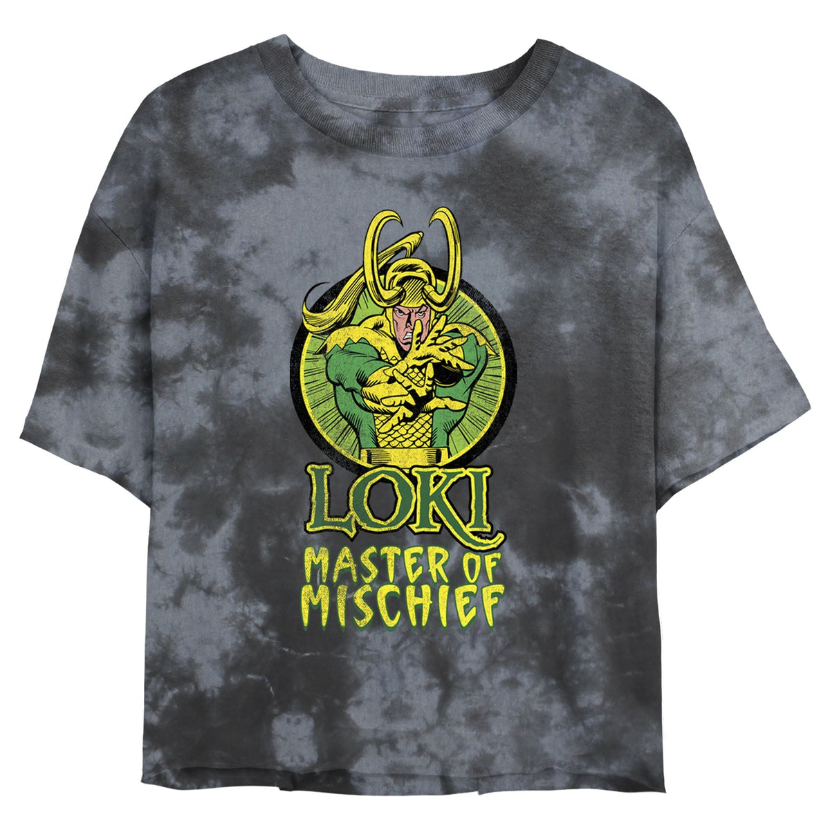 Junior's Marvel Loki All Bombard Tie-Dye Crop Top T-Shirt product image 1