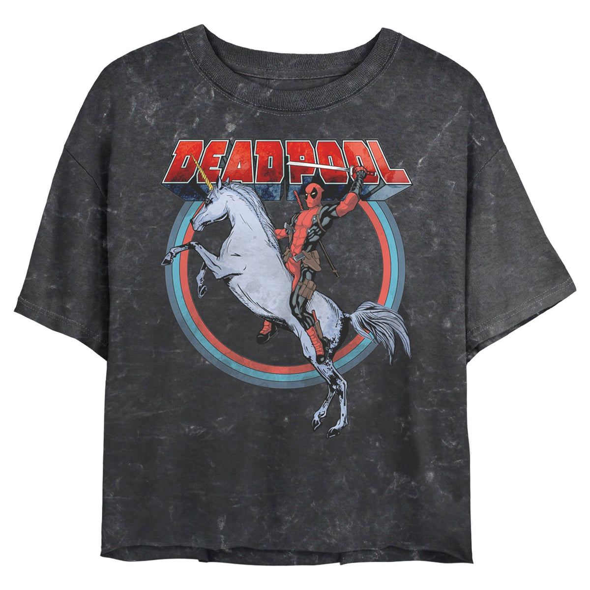 Junior's Marvel Deadpool on Unicorn Mineral Wash Crop Top product image 1
