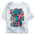 Junior's Marvel Captain America Comic Cap Bombard Tie-Dye Crop Top T-Shirt