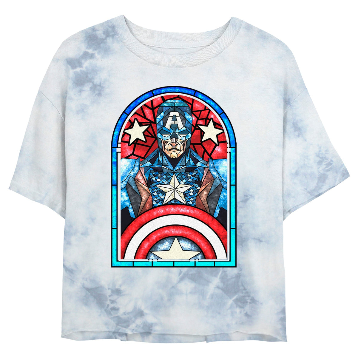 Junior's Marvel Cap Glass Bombard Tie-Dye Crop Top T-Shirt