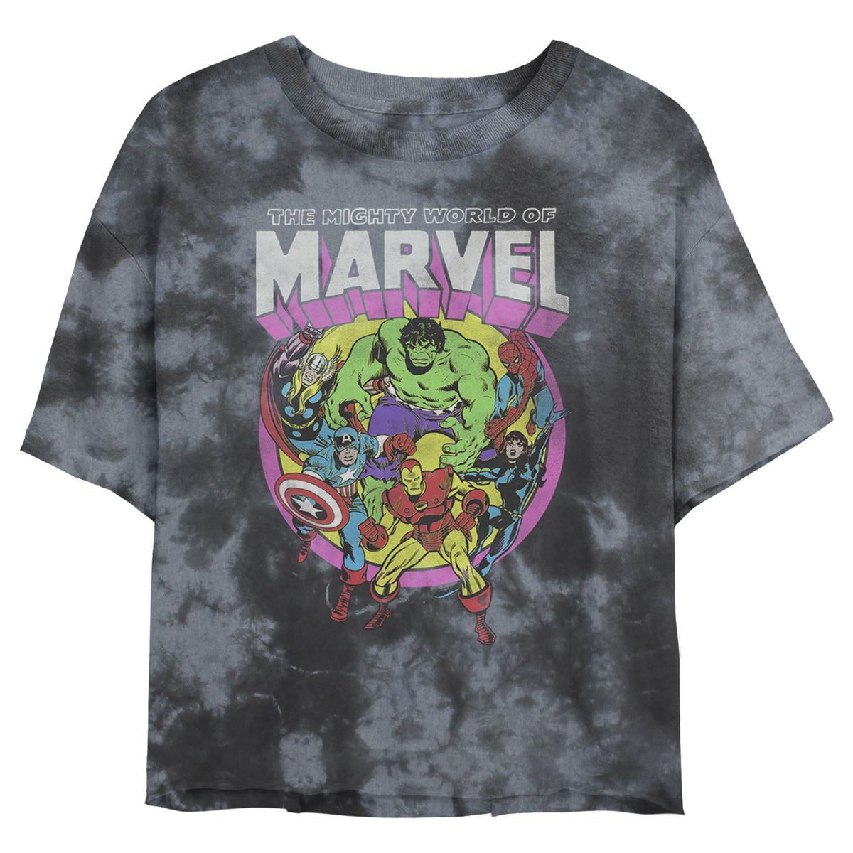 Junior's Marvel Neon Group Bombard Tie-Dye Crop Top T-Shirt product image 1