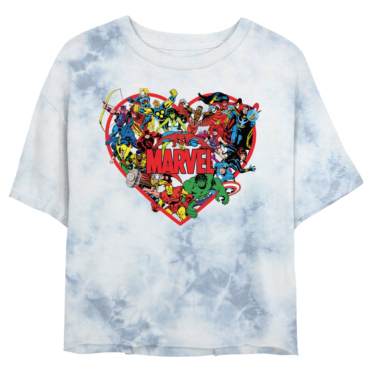 Junior's Marvel Hero Heart Bombard Tie-Dye Crop Top T-Shirt product image 1